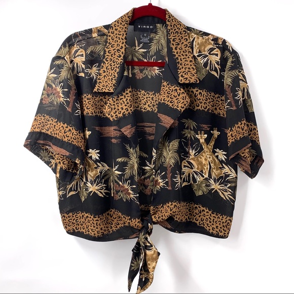 Virgo Tops - Virgo Giraffe Safari Print Tie Front Crop Top